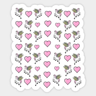 Pegasus and Pink Hearts Sticker